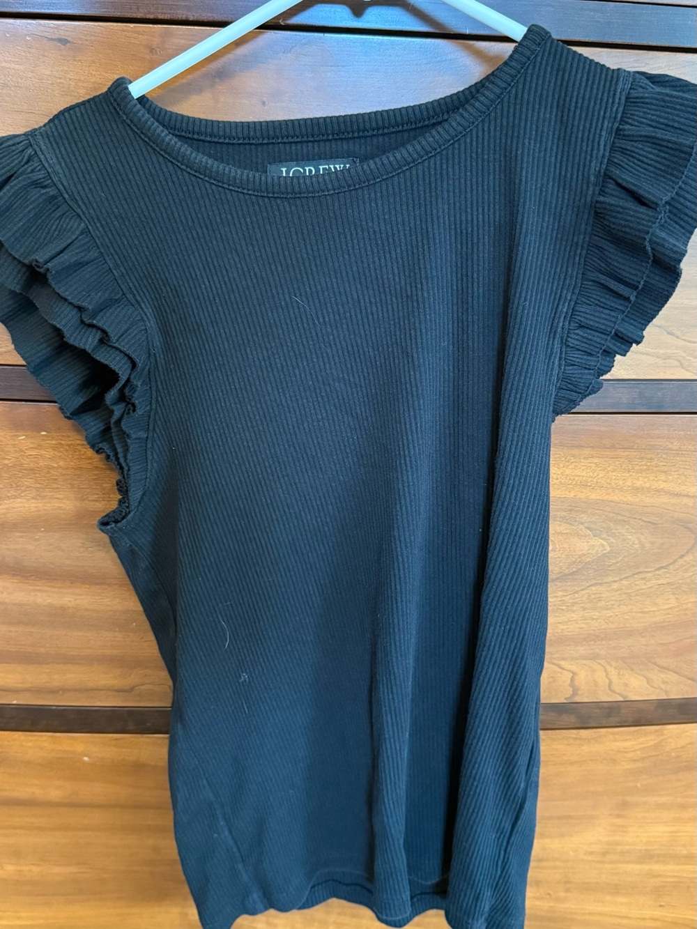 J. Crew Black Ribbed Tee with Ruffle Cap Sleeves